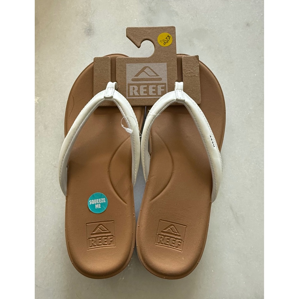 Reef Cushion Cloud Flip Flop Women Size 8 White Tan Padded Thong‎ Sandals